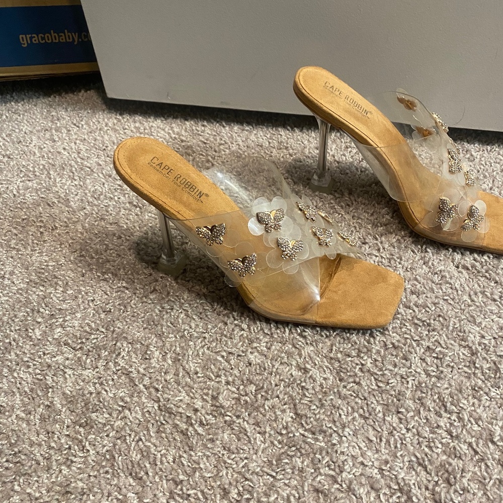 Heels with gold butterfly jewelry